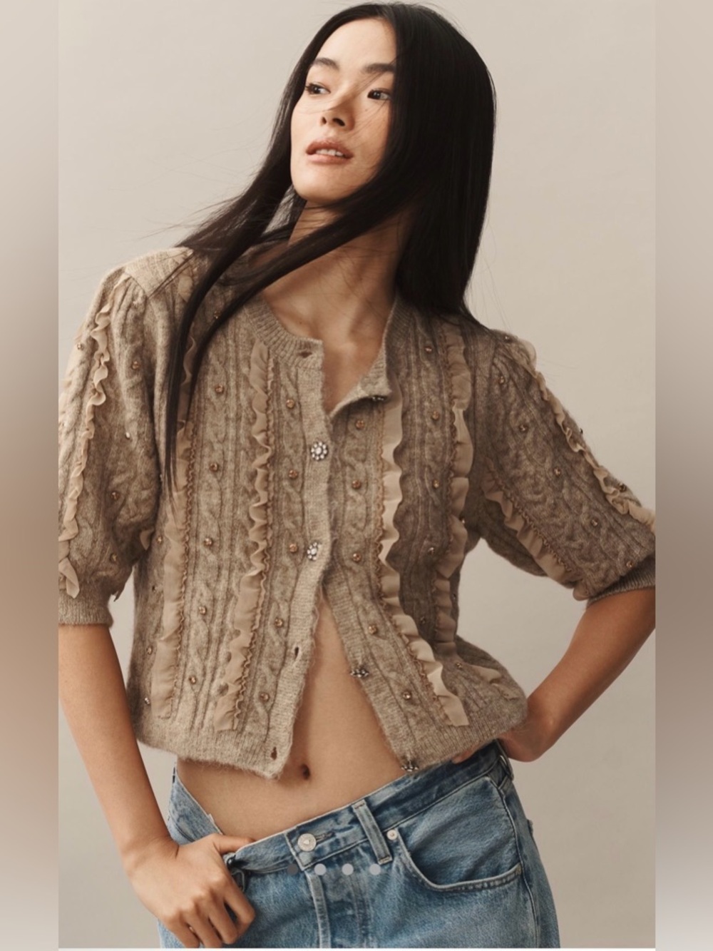 Maeve Embellished and Ruffled Cardigan